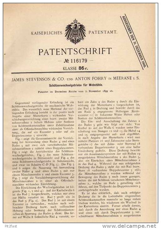 Original Patentschrift - A. Fohry In Meerane I.S., 1899 , Wechselgetriebe Für Webstuhl , Weberei !!! - Maschinen