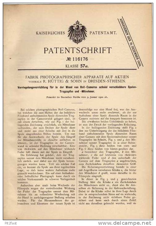 Original Patentschrift - Photographische Apparate Fabrik In Dresden - Striesen , 1900, Roll Camera , Photographie !!! - Fotoapparate