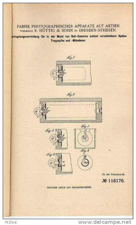 Original Patentschrift - Photographische Apparate Fabrik In Dresden - Striesen , 1900, Roll Camera , Photographie !!! - Fotoapparate