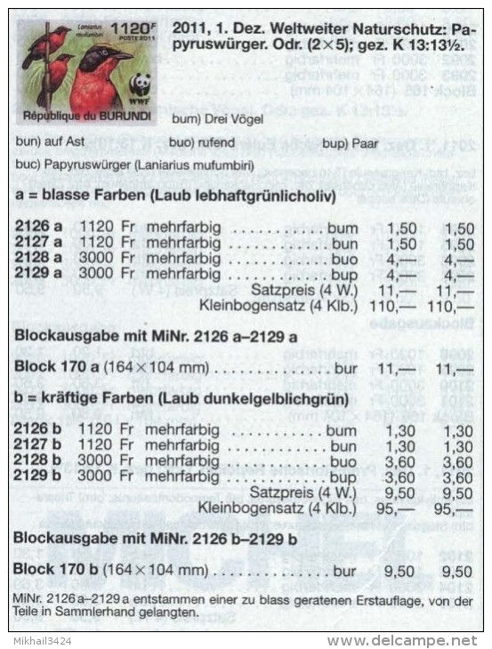 A0235 Birds Vogel WWF 2011 Official Postal Issues Burundi S/s MNH Imperf Imp ** RARE! - Other & Unclassified