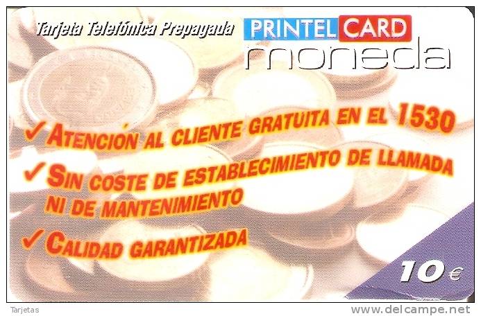 TARJETA DE ESPAÑA DE PRINTELCARD CON UNAS MONEDAS  (MONEDA-COIN) (marcas De Doblez) - Francobolli & Monete