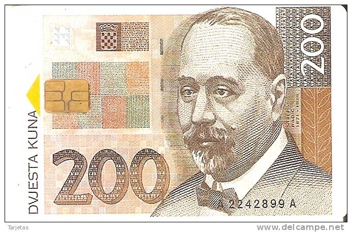 TARJETA DE CROACIA CON UN BILLETE DE 200 KUNA (BANKNOTE) - Sellos & Monedas