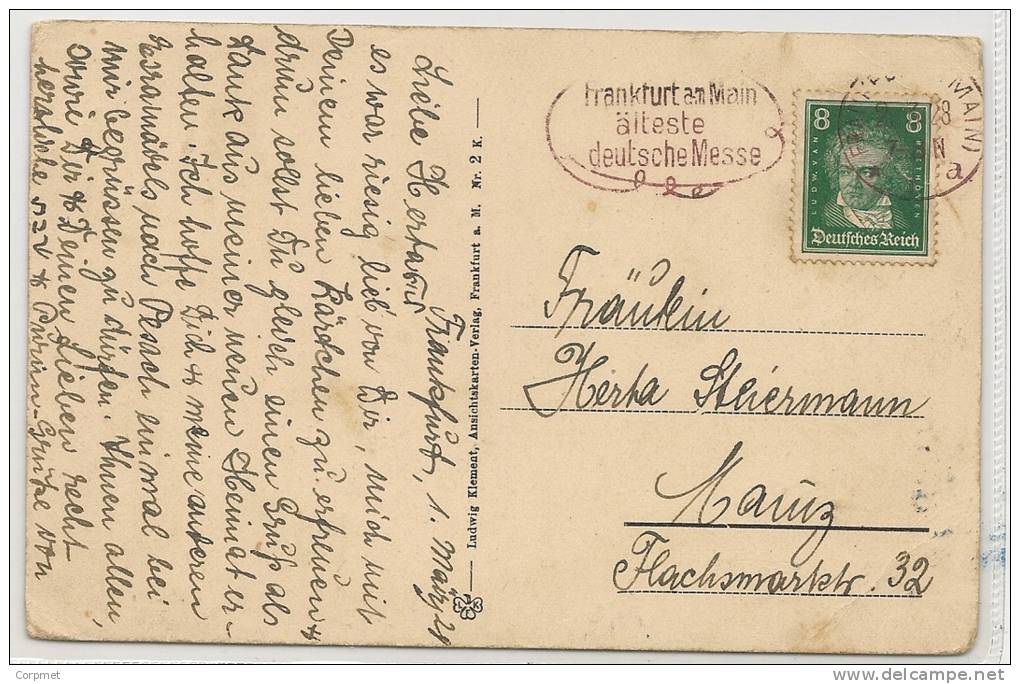 GERMANY - 1929 POSTCARD OPERNHAUS - Fancy Automatic Cancel Frankfurt An Main älteste Deutsche Messe - Beethoven Stamp - Máquinas Franqueo (EMA)