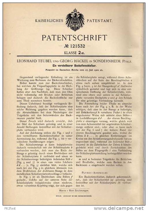Original Patentschrift - L. Teubel In Sondernheim , Pfalz , 1900 , Schließer Für Backofen !!! - Macchine