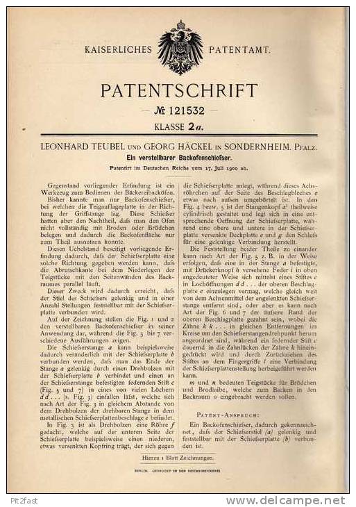 Original Patentschrift - L. Teubel In Sondernheim , Pfalz , 1900 , Schließer Für Backofen !!! - Machines