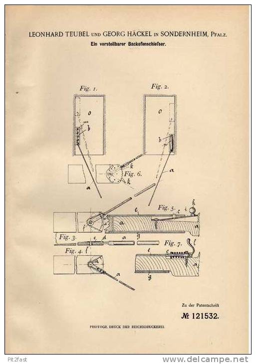 Original Patentschrift - L. Teubel In Sondernheim , Pfalz , 1900 , Schließer Für Backofen !!! - Machines
