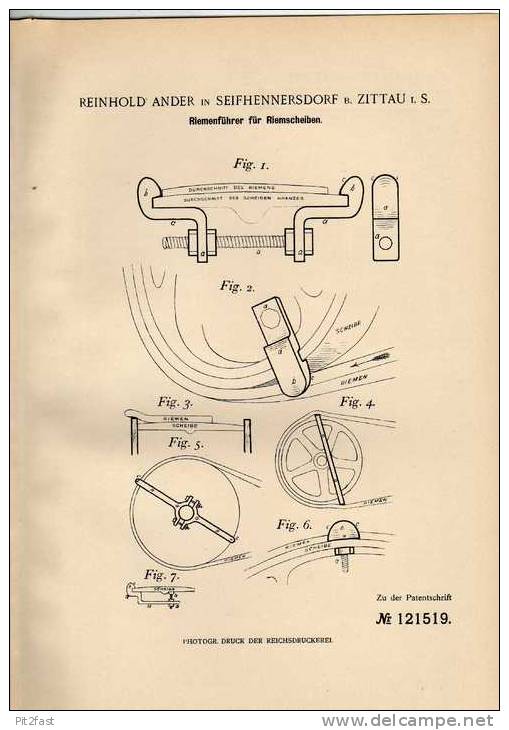 Original Patentschrift - R. Ander In Seifhennersdorf B. Zittau , 1900 , Riemenführer Für Riemenscheiben !!! - Tools