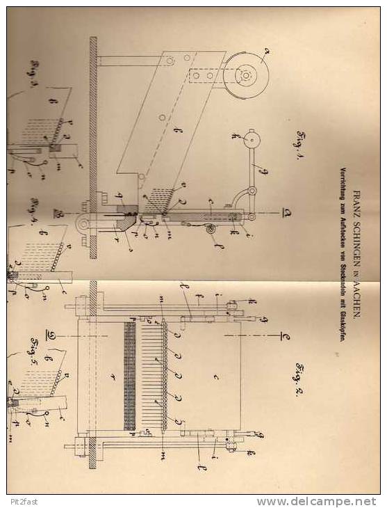 Original Patentschrift - F. Schingen In Aachen , 1901 , Maschine Für Stecknadeln , Glaskopf !!! - Machines