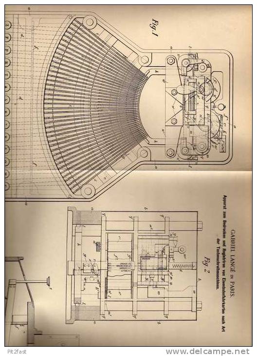 Original Patentschrift - Fahrkarten Maschine Für Eisenbahn , 1900 , G. Langé In Paris , Schreibmaschine !!! - Tools