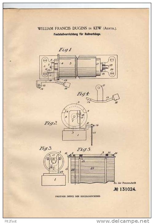 Original Patentschrift - Vorrichtung Für Rollvorhänge ,1901,W. Dugins In Kew , Australien !!! - Architektur