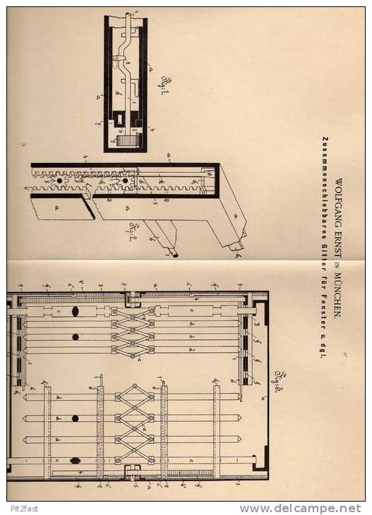 Original Patentschrift - Zusammenlegbares Gitterfenster , 1901 , W. Ernst In München !!! - Architettura