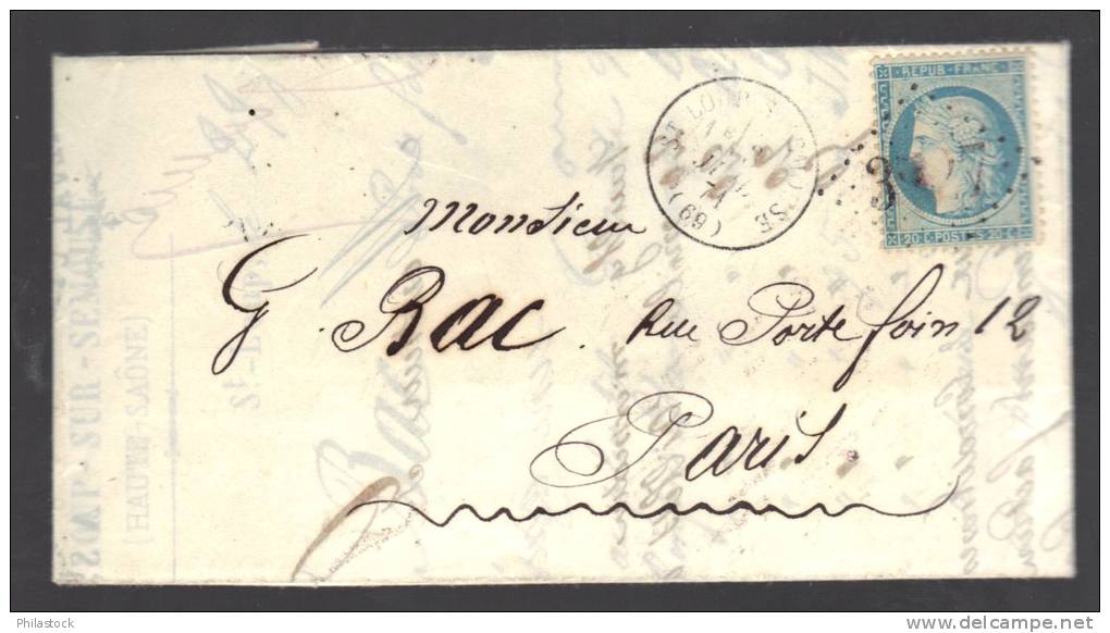 FRANCE 1871 N° 37 Obl. S/Lettre Entiére GC 3727 & Petit C à D St. Loup S/semouse - 1870 Siege Of Paris