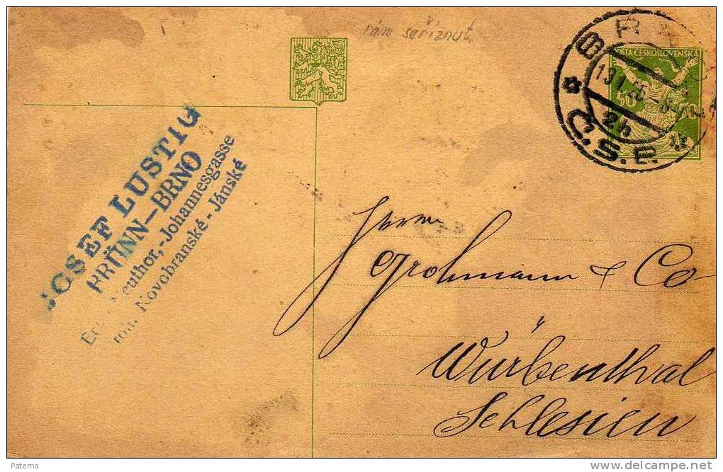 Entero Postal BRNO 1925 Checoslovaquia, - Postales