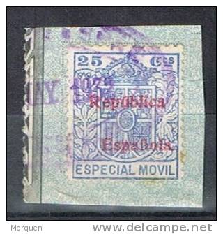 Especial Movil 25 Cts Sobrecarga Roja REPUBLICA, Año 1932 º - Fiscale Zegels