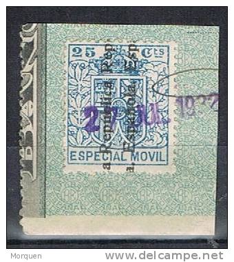 Especial Movil 25 Cts Sobrecarga Negra REPUBLICA, Año 1932 º - Fiscaux