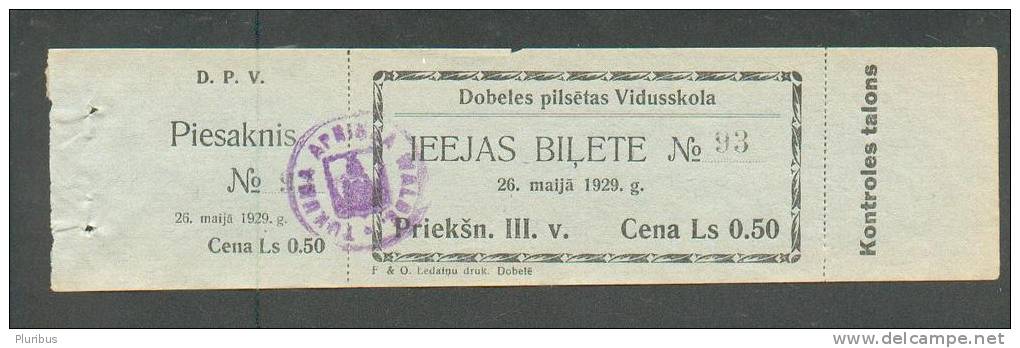 LATVIA DOBELE 1929 TICKET - Tickets - Vouchers