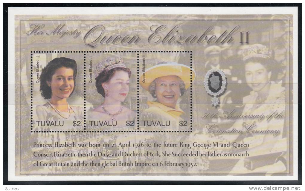 Tuvalu MNH Scott #913 Sheet Of 3 $2 Queen Elizabeth II - 50th Anniversary Of Coronation - Tuvalu