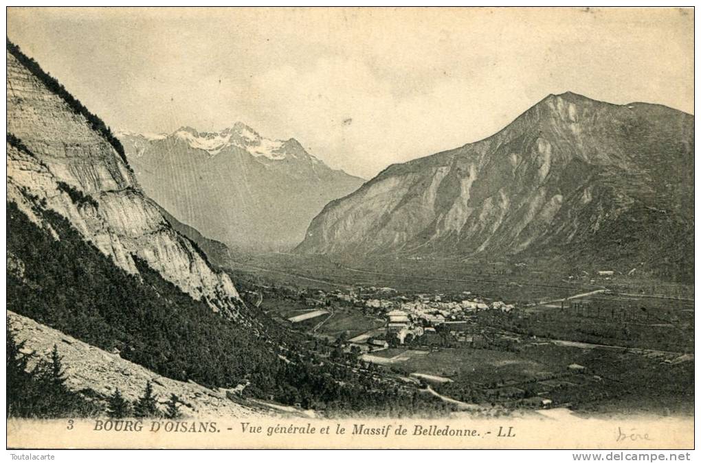 CPA 38 BOURG D OISANS VUE GENERALE ET LE MASSIF DE BELLEDONNE 1924 - Bourg-d'Oisans