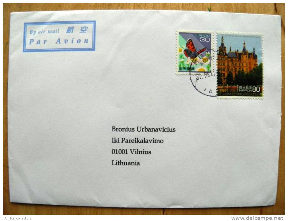 Cover Sent From Japan To Lithuania, Friendship Germany-Japan, Deutschland, Butterfly - Storia Postale