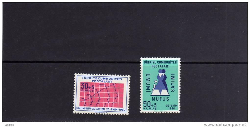 TURCHIA - TURKÍA - TURKEY 1960 CENSIMENTO NAZIONALE - CENSUS SERIE COMPLETA MNH - Unused Stamps