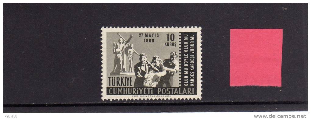 TURCHIA - TURKÍA - TURKEY 1960 RIVOLUZIONE 27 MAGGIO - REVOLUTION 27 MAY MNH - Unused Stamps