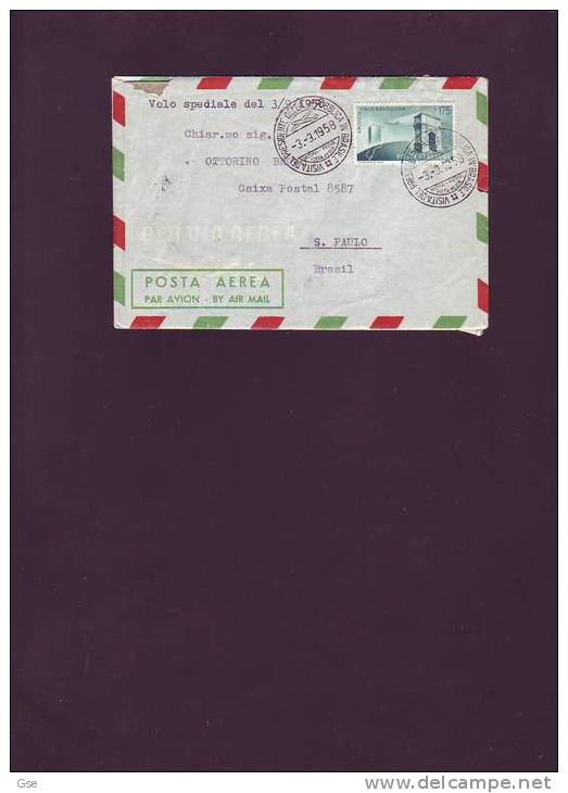 ITALIA 1958 - Volo Speciale Presidente Della Repubblica - Annullo Speciale - Poste Aérienne