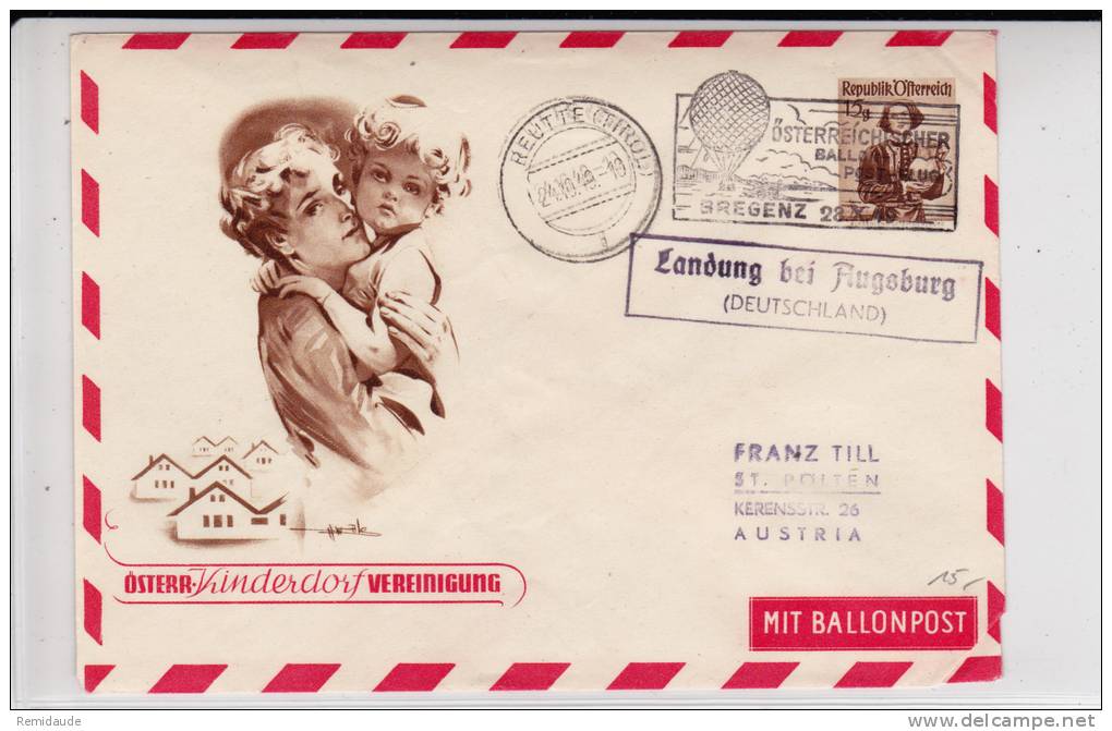 AUTRICHE - 1949 - ENVELOPPE ENTIER POSTAL Par BALLON De BREGENZ - BALLONPOST - Par Ballon