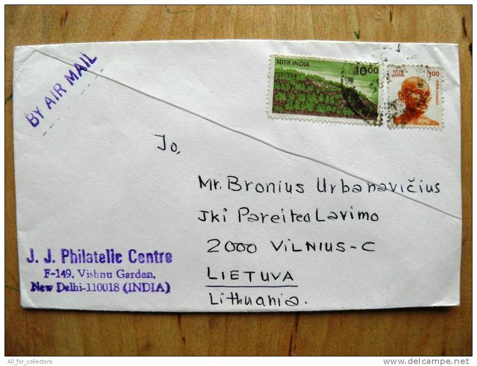 Cover Sent From India To Lithuania, Gandhi, Plants - Storia Postale