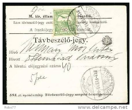 1811 Hungary. Parcel Card. Tavbeszélo - Jegy. Trsztena 911.Feb.19. (G13b082) - Paquetes Postales
