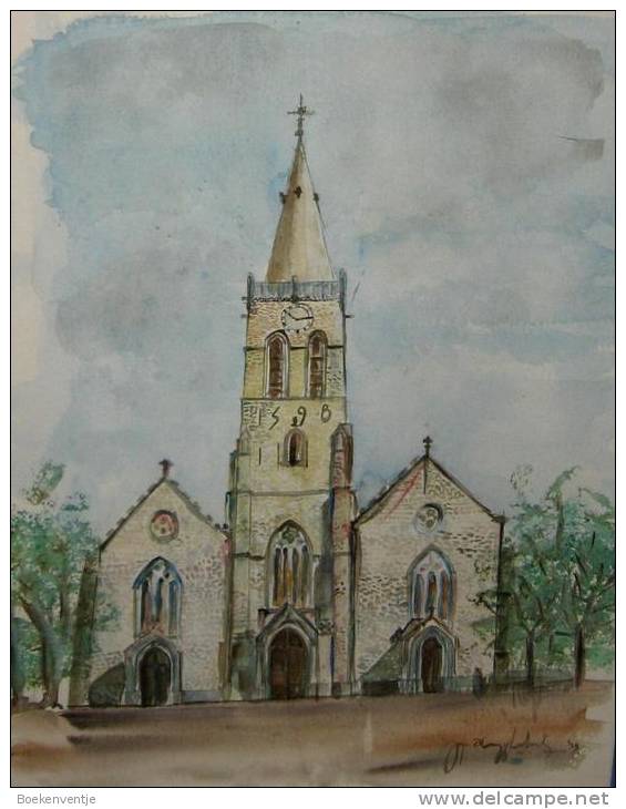 Lede (De Sint-Martinuskerk) Aquarel Door Jacques Huygebaert - Wasserfarben