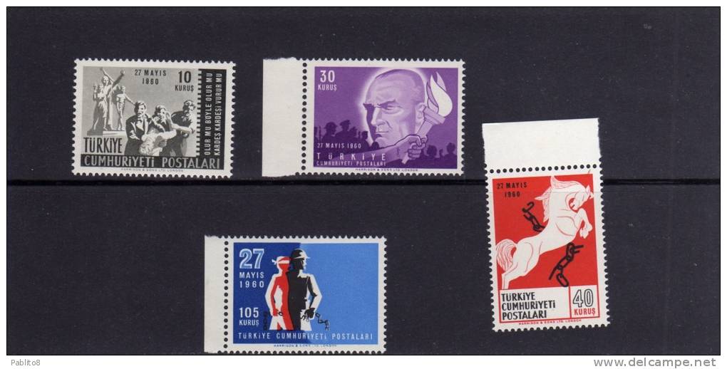 TURCHIA - TURKÍA - TURKEY 1960 RIVOLUZIONE 27 MAGGIO - REVOLUTION 27 MAY SERIE COMPLETA MNH - Unused Stamps