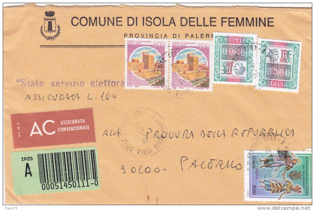 ISOLA DELLE FEMMINE (PA)  /  SICILIA  - Tematica  Comuni D´Italia - Storia Postale  Repubblica - Macchine Per Obliterare (EMA)