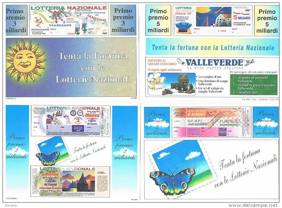 LOTTERIA NAZIONALE  1998: LOTTO DI 5 CARTOLINE DI DIFFERENTI LOTTERIE - Billets De Loterie