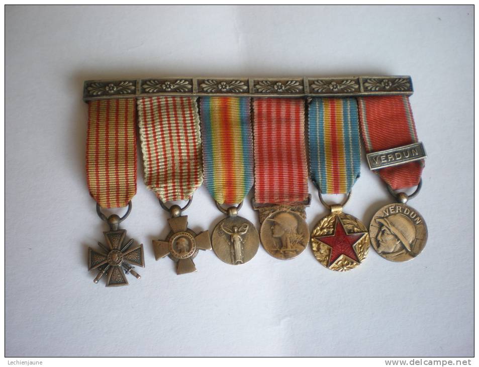 Barrette De 6 Réductions De Médailles-décorations De La Guerre 14/18-  Armes Casque Uniforme Médailles - Francia