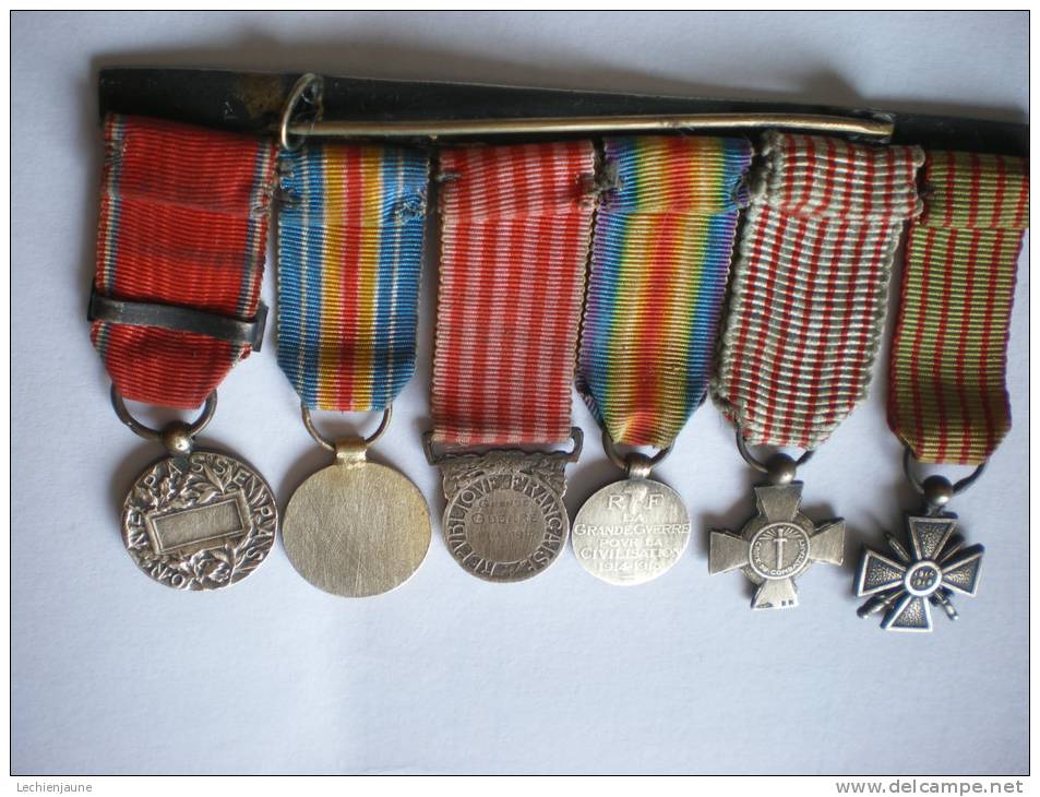 Barrette De 6 Réductions De Médailles-décorations De La Guerre 14/18-  Armes Casque Uniforme Médailles - Francia