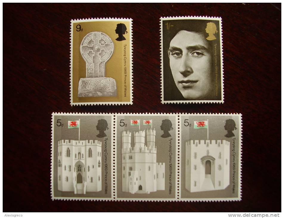 GB 1969 INVESTITURE Of H.R.H. The PRINCE Of WALES Issue 1st.July MNH Full Set Five Stamps To 1s. - Ungebraucht
