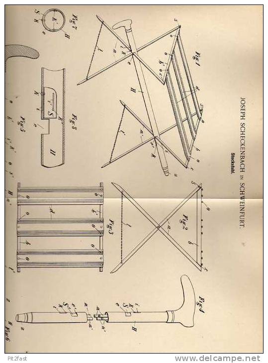 Original Patentschrift - J. Scheckenbach In Schweinfurt , 1897 , Stockstuhl , Stuhl !!! - Andere & Zonder Classificatie