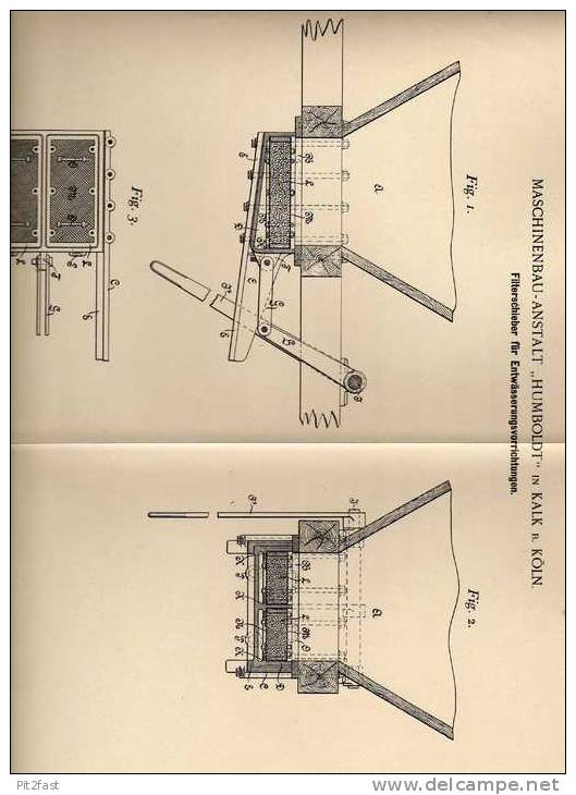 Original Patentschrift - Maschinenbau " Humboldt " In Kalk B. Köln , 1897 , Filterschieber Für Entwässerung !!! - Maschinen