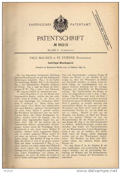 Original Patentschrift - P. Maurice In St. Etienne , Frankreich , Wasch Apparat , Waschmaschine   !!! - Maschinen