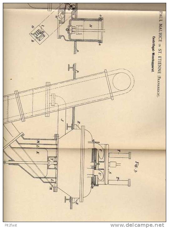 Original Patentschrift - P. Maurice In St. Etienne , Frankreich , Wasch Apparat , Waschmaschine   !!! - Maschinen
