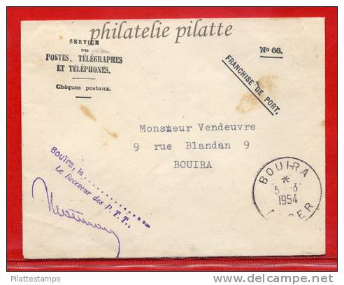 ALGERIE LETTRE DE SERVICE FRANCHISE DE PORT DU 05/03/1954 DE BOUIRA - Lettres & Documents