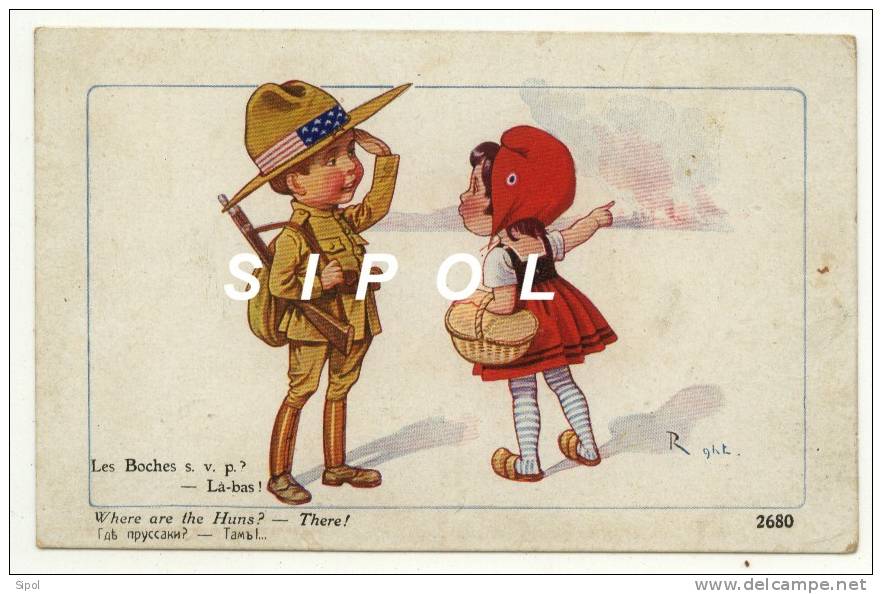 Militaria Humoristique :" Les Boches Svp? - Là Bas " N° 2680 Soldat Américains Petite Fille à La Cocarde - Right