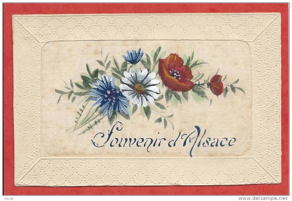 Carte En SOIE - SILK  ? - Souvenir D´ Alsace - Fleurs - Dessin Peint à La Main - Autres & Non Classés