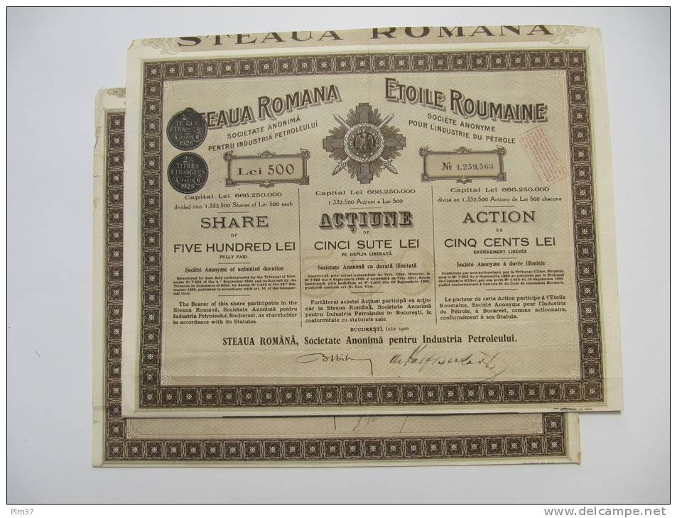 ROUMANIE - 2 X Actions Etoile Roumaine - 500 Lei - Pétrole