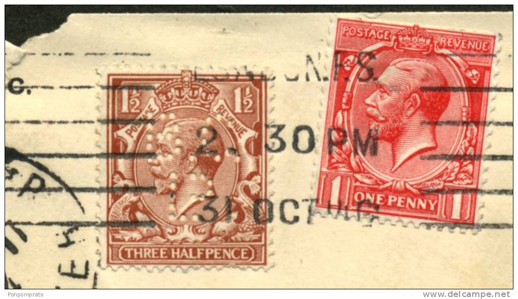 Enveloppe Avec  11/2 P GEORGES V Perforé B.C. / Ld :  BORAX CONSOLIDATED, Ltd London - Perfins