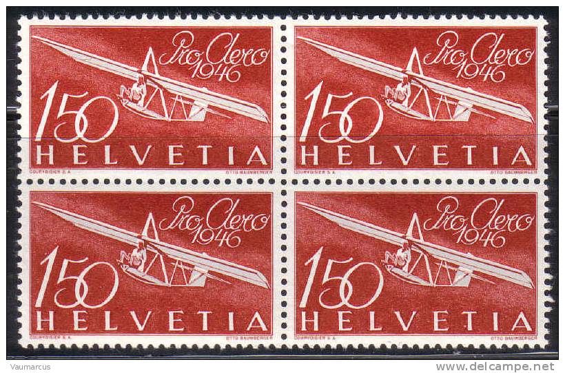 Zu 41 / Mi 470  / YT 40 PRO AERO 1946 Bloc De 4 ** / MNH SBK 200,- à 20 % - Nuovi