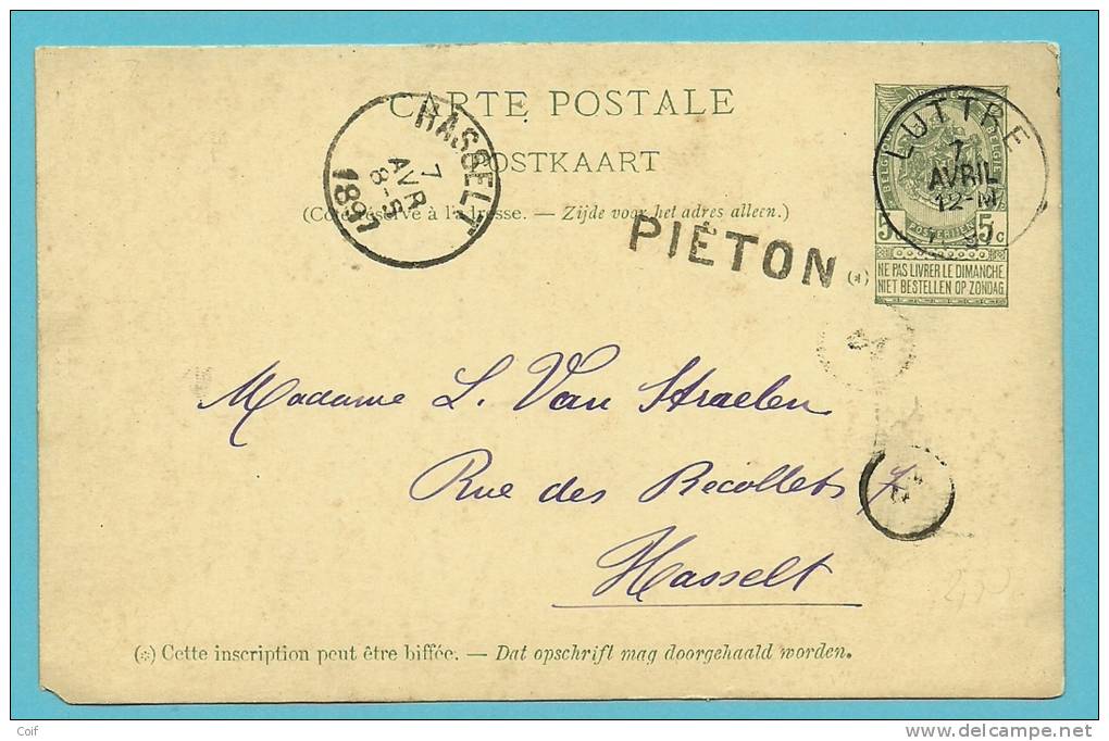 Entier Met Cirkelstempel LUTTRE Met Naamstempel (griffe D´origine) PIETON - Linear Postmarks