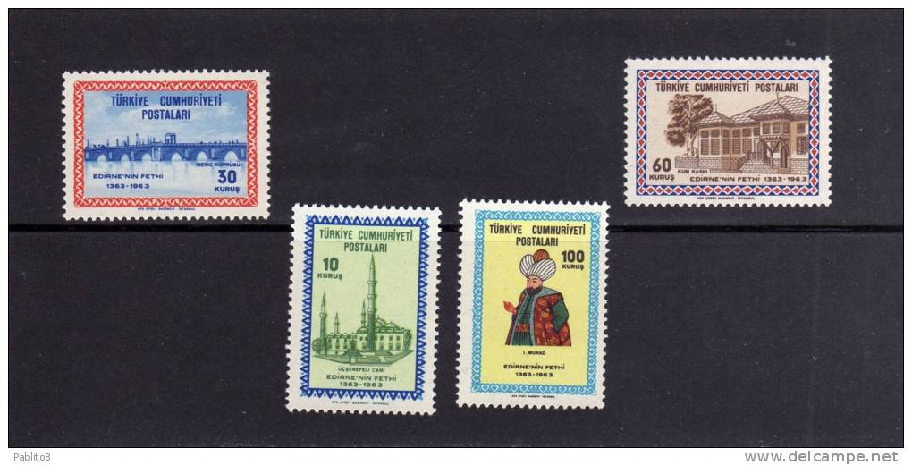 TURCHIA - TURKÍA - TURKEY 1963 CONQUISTA DI EDIRNE´ - CONQUEST OF EDIRNE (ANDRINOPLE) SERIE COMPLETA MNH - Unused Stamps