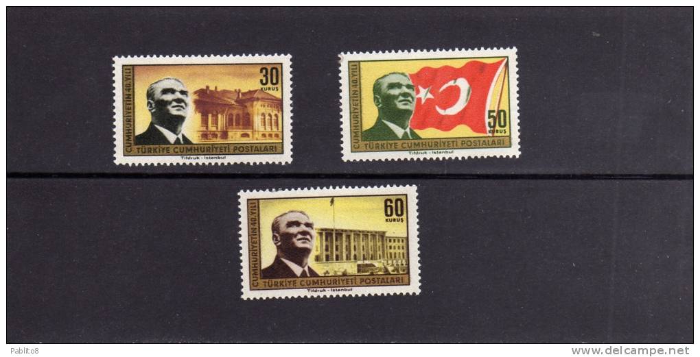 TURCHIA - TURKÍA - TURKEY 1963 ANNIVERSARIO REPUBBLICA TURCA - ANNIVERSARY OF THE TURKISH REPUBLIC SERIE COMPLETA MNH - Unused Stamps