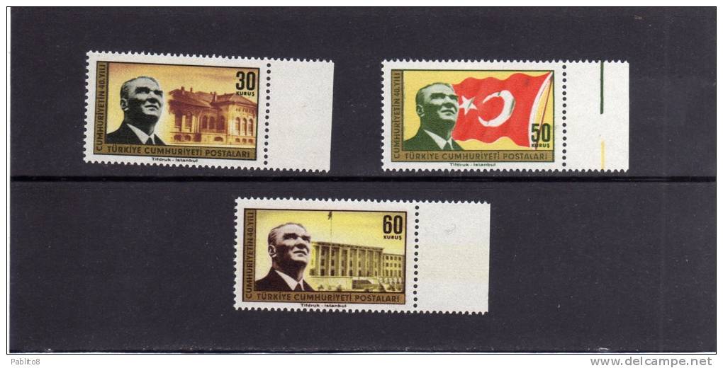 TURCHIA - TURKÍA - TURKEY 1963 ANNIVERSARIO REPUBBLICA TURCA - ANNIVERSARY OF THE TURKISH REPUBLIC SERIE COMPLETA MNH - Unused Stamps